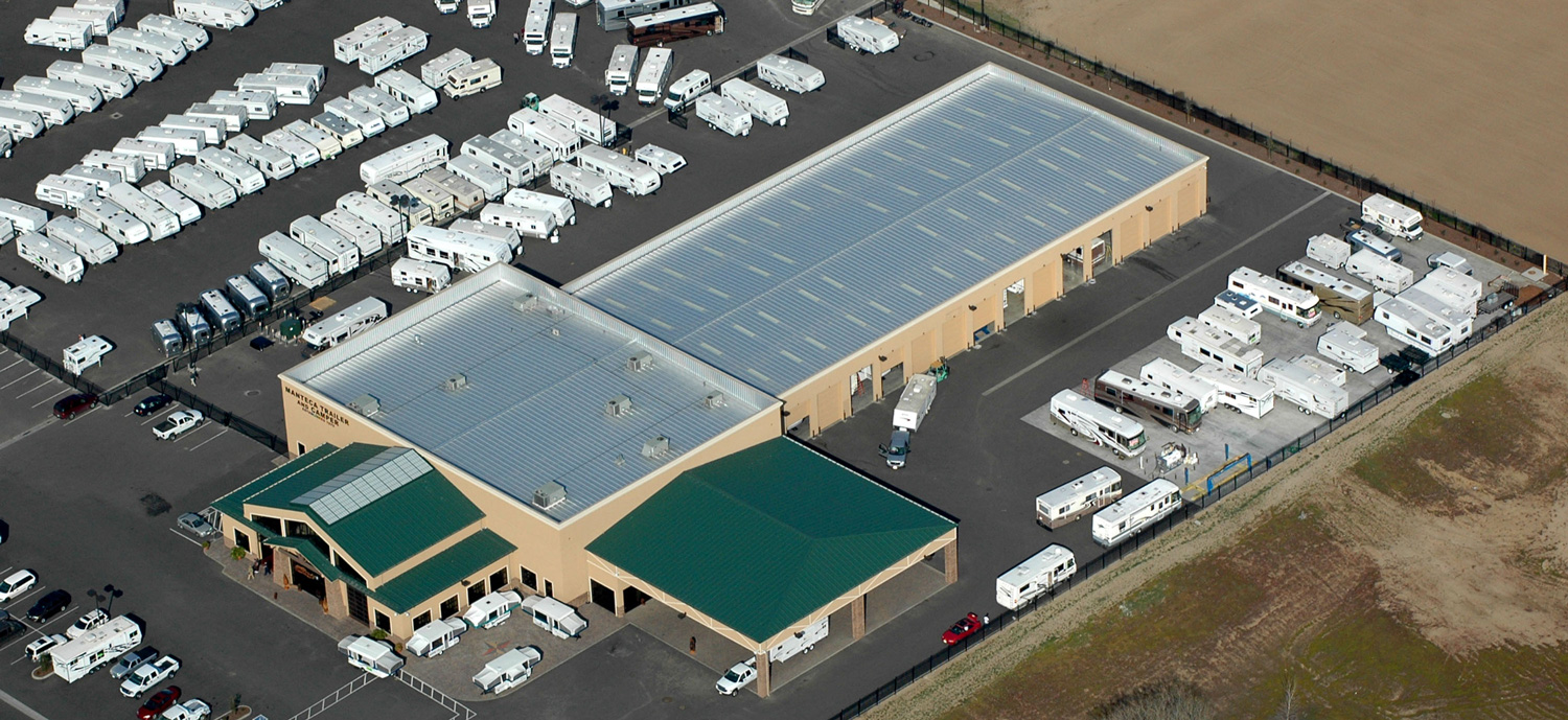 aerial shot of RV storage park